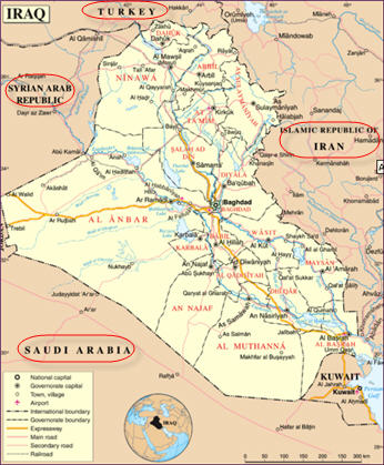 Het huidige Irak. Dit gebied correspondeert grofweg met het oude Mesopotami.